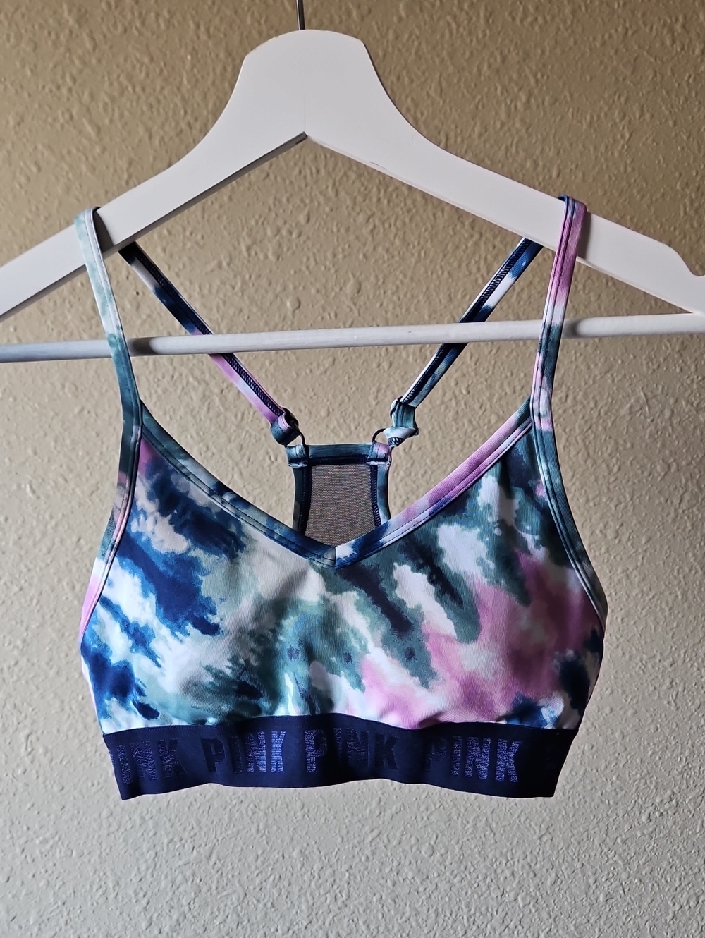 PINK Victoria's Secret Tie-Dye Strappy Sports Bralette - Blue, Pink & Green